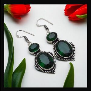 Green Quartz Handcrafted Drop Down Dangle Hook Style Earrings 2.08" New With Tag